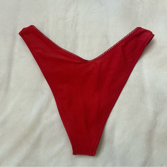 New! Frankie's Bikinis Vibrant Red Enzo Ribbed Cheeky Bikini Bottom 1485 - Picture 5 of 9